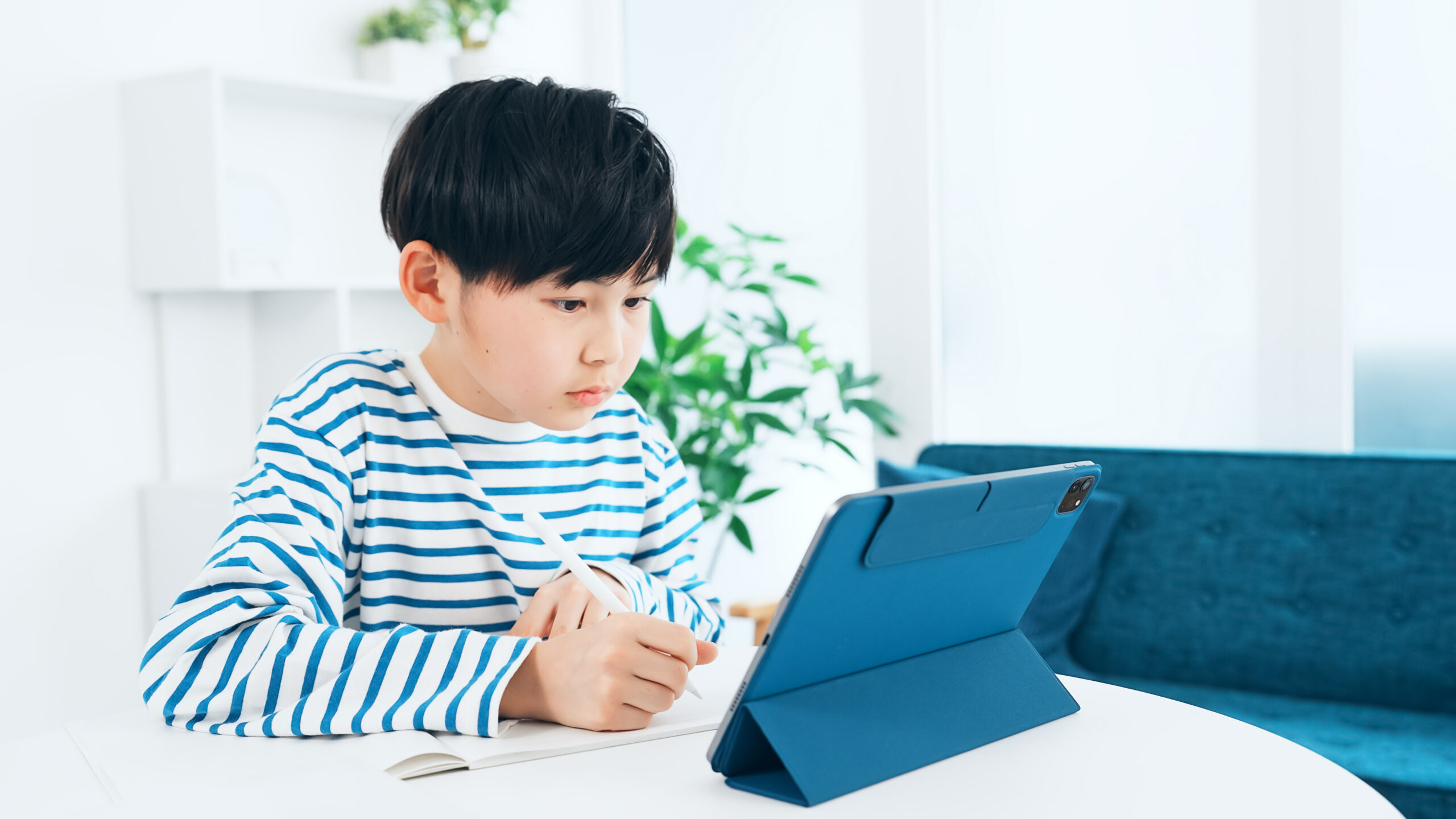 タブレットを見る男の子